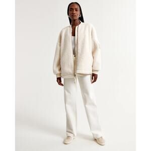Abercrombie & Fitch Oversized Faux Fur Sherpa Bomber Jacket Cream Large‎